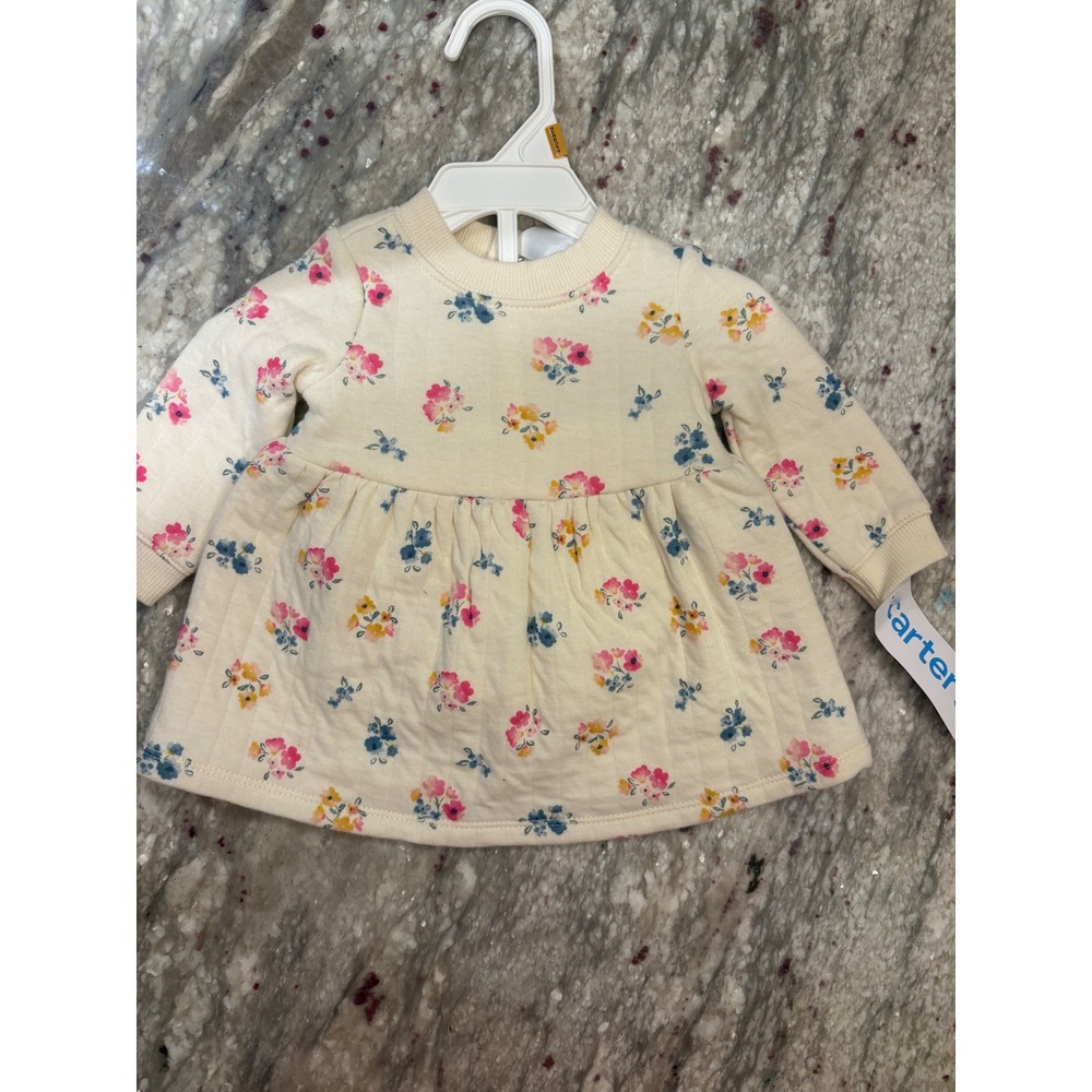 Carters Baby Girl Newborn Floral Quilted Long Sleeve Dress with Diaper Cover NEW